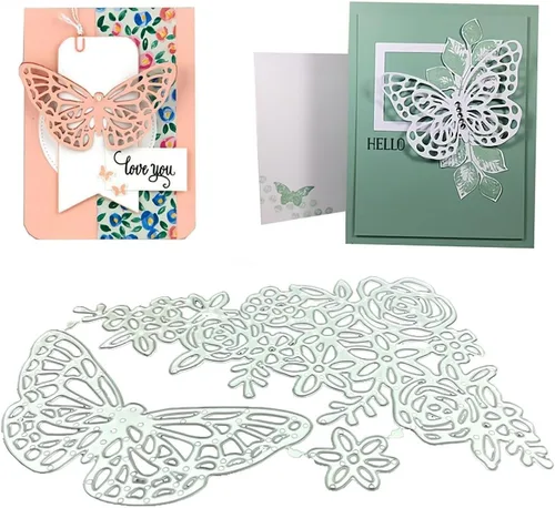 Miniatura 3 de Juego de sellos y troqueles de mariposa para hacer tarjetas, sellos transparentes y troqueles de corte de metal para álbumes de recortes