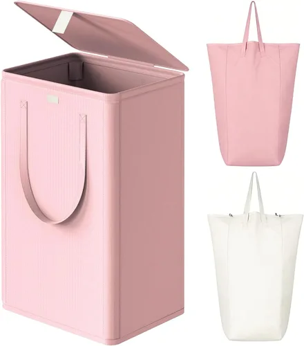 Miniatura 9 de WOWLIVE Cesta de lavandería de 100 litros con tapa, cesta plegable grande con 2 bolsas y asas extraíbles, cesta de ropa sucia plegable alta