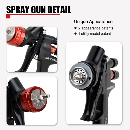 Miniatura 3 de AEROPRO Tools A608 HVLP - Kit de pistola pulverizadora de aire, boquilla de 1.3mm, regulador, 5 coladores de pintura, taza de 600cc, pistola