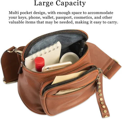 Miniatura 4 de AZXCG Cangurera de cuero, bolsa cruzada para mujer, bolsa de cintura de piel de vacuno, bolsa para cinturón con correa ajustable, bolsa de cadera