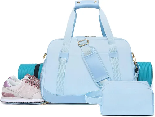 Bolsa deportiva de gimnasio para mujer, bolsa de lona deportiva con compartimento para zapatos y bolsillo húmedo