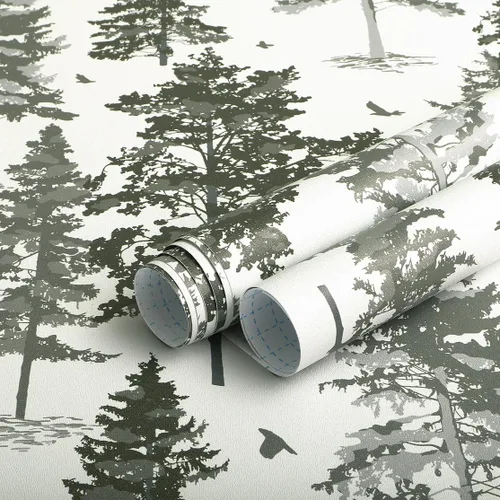Miniatura 5 de Timeet Papel pintado vintage de despegar y pegar, papel pintado de árboles del bosque, papel de contacto de pinos gris oscuro, papel de vinilo