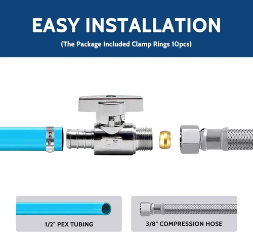 Miniatura 3 de 10 piezas de válvula de parada recta de compresión Pex x 3/8 pulgadas OD, 1/2" Pex x 3/8" OD válvula de cierre recta de compresión, latón sólido