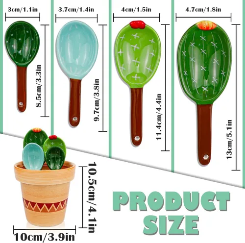 Miniatura 2 de DOERDO - Juego de cucharas medidoras de cactus en maceta, bonitas tazas de cocina de cerámica y con soporte para hornear, sal y azúcar, verde