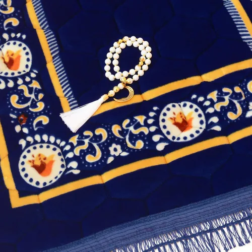 Miniatura 6 de Alfombra de Oración Musulmana Mat Islámica - Alfombra de Oración Sajadah Acolchada Muy Gruesa para Hombres y Mujeres con Cuentas de Oración del Azul
