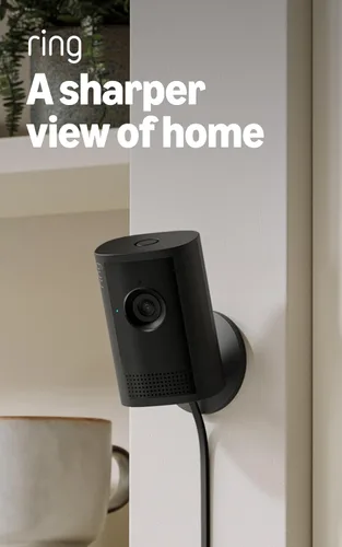 Cámara para interiores Ring Plus (modelo más reciente): Retinal 2K para una calidad de video nítida y realista, zoom mejorado 4x, visión con poca