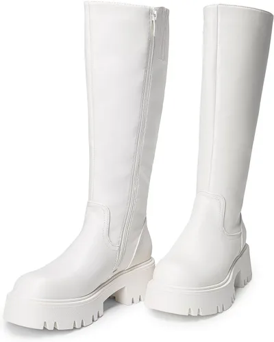 Miniatura 7 de DREAM PAIRS Botas altas hasta la rodilla, cómodas botas de plataforma gruesa con punta redonda y cremallera lateral para mujer