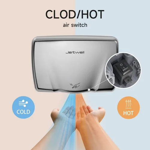 Miniatura 5 de JETWELL Paquete de 2 secadores de manos compactos para baños comerciales, cubierta de acero inoxidable, viento cálido automático de alta velocidad