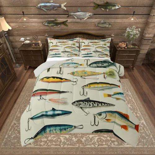 Miniatura 12 de Juego de ropa de cama King para casa del lago, juego de edredón de paleta de madera retro para regalos para amantes del lago, inserto de edredón