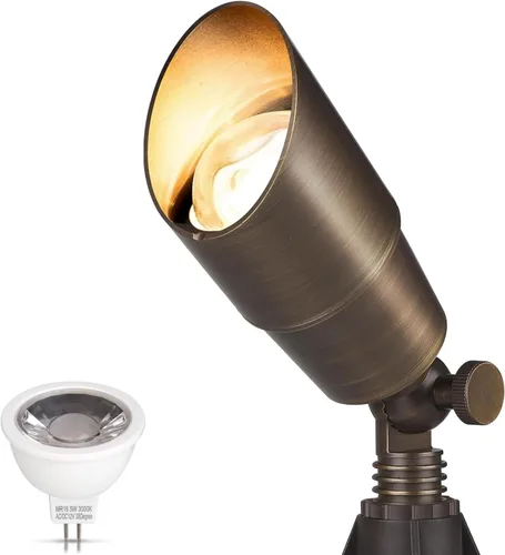 Gardencoin Foco de latón macizo para exteriores, luz LED de bajo voltaje de 12 V, resistente al agua para jardín y patio, lámpara de iluminación de