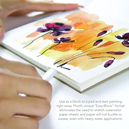 Miniatura 3 de Bloque de papel de acuarela fluida, 6 x 8 pulgadas, 15 hojas, 140 libras (300 g/m²), bloque prensado en frío para pintura artística y medios húmedos