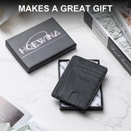 Miniatura 7 de Hoewina Cartera delgada para hombre, bolsillo frontal minimalista con bloqueo RFID, billetera de cuero delgada para tarjetas de viaje, regalos