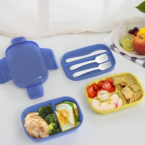 Miniatura 8 de JBGOYON® Juego de lonchera Bento azul, 3 recipientes apilables para adultos y niños, incluye bolsa de almuerzo, a prueba de fugas y sin BPA, juego