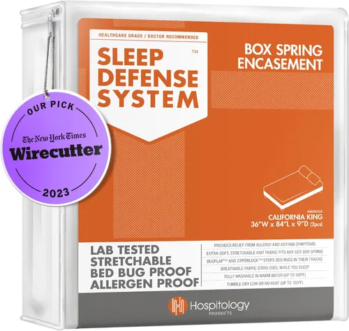 HOSPITOLOGY PRODUCTS - Sistema de defensa del sueño – Recubrimiento de somier con cremallera – A prueba de insectos y ácaros – Hipoalergénico.