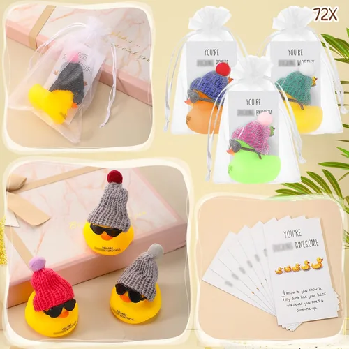 Miniatura 4 de Liliful Juego de 72 mini patos de goma inspiradores con gafas, regalos de agradecimiento motivacionales, regalos de agradecimiento para compañeros