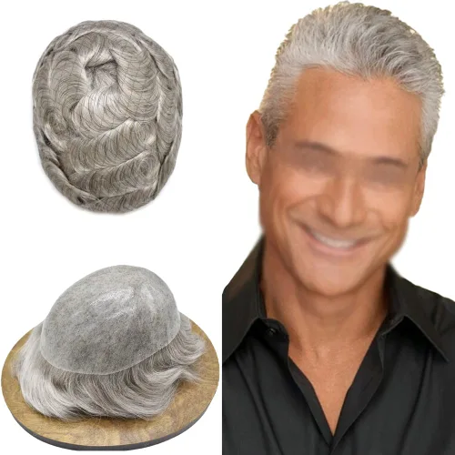 Miniatura 45 de Toupee para hombres Sistema de reemplazo de cabello humano real duradero invisible para hombre Toupee Hair Piece para hombres Poly Men Sistema