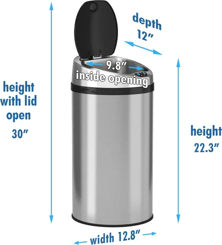 Miniatura 6 de iTouchless Cubo de basura con sensor sin contacto de 8 galones con sistema de filtro de olor, cubo de basura redondo de acero inoxidable de 30 Plata