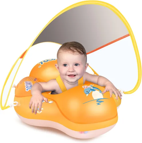 Miniatura 11 de LAYCOL - Flotador inflable de natación para bebé con anillo de flotación para piscina y toldo de protección solar, cola añadida, no se voltea