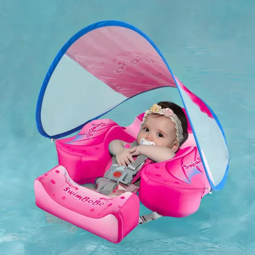 Miniatura 8 de Swimbobo - Flotadores para piscina con toldo no inflable, material de tela suave y agradable a la piel, flotador de natación infantil para niños
