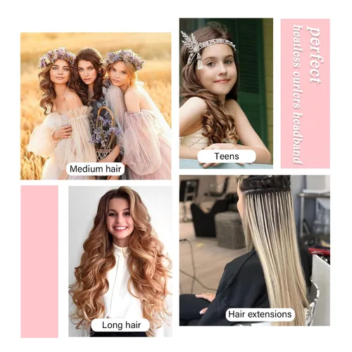 Miniatura 8 de Rizadores de pelo de terciopelo sin calor para dormir con diadema sin calor para cabello largo durante la noche sin rizos de calor para mujeres, Rosa
