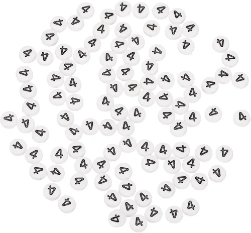 Miniatura 8 de HARFINGTON 100 cuentas acrílicas de números de 0.157 x 0.276 pulgadas, cuentas redondas blancas, cuentas espaciadoras de plástico para hacer joyas