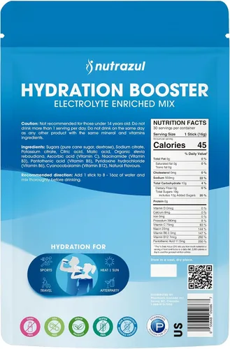 Miniatura 7 de nutrazul Potenciador de hidratación, electrolitos en polvo con sodio, potasio, vitamina B6 y B12, sin edulcorantes artificiales, bayas de acai