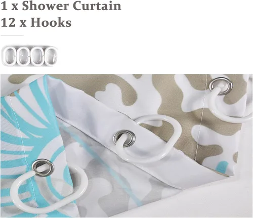 Miniatura 5 de Cortina de ducha azul océano, juego de cortina de ducha náutica costera de coral con estrellas de mar, para baño, tema náutico marino oceánico, mar