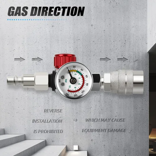 Miniatura 6 de MEANLIN MEASURE Válvula reguladora de ajuste de aire, con calibre de 140 PSI, entrada NPT de 1/4 pulgadas con calibre de 140 PSI para pistola