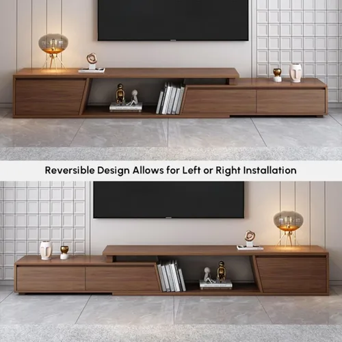 Miniatura 3 de homary Soporte de TV para sala de estar, consola de TV reversible extensible, centro de entretenimiento minimalista con 3 cajones, configuración