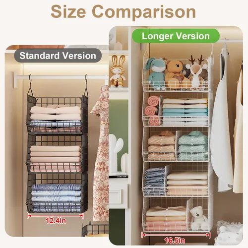 Miniatura 4 de Estantes Colgantes de Armario Extra Grandes de 5 Niveles con Divisor, 2 Pares de Ganchos, 16.5"L x 11.8"W x 51.4"H, Organizadores y Almacenamiento