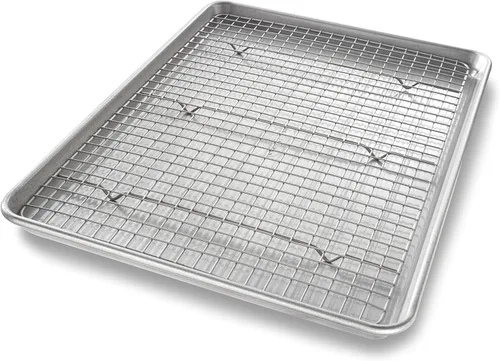Utensilio para horno lámina cuadrante USA Pan, lámina para hornear y juego de rejilla para enfriamiento antiadherente, metálico , juego