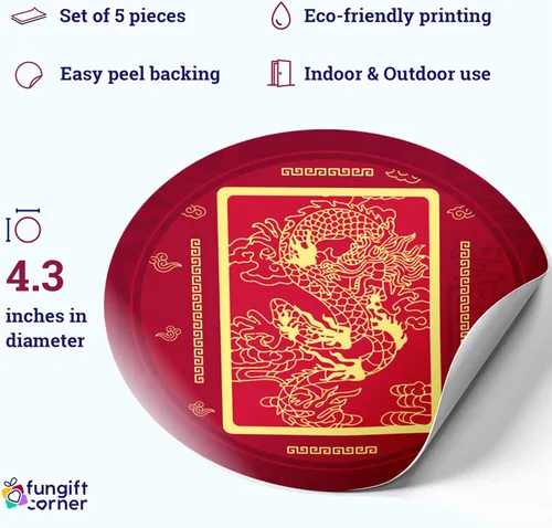 Miniatura 3 de Bandera de prosperidad con amuleto de dragón Feng Shui, símbolo de Feng Shui de victoria y suerte, juego de 5 calcomanías decorativas, 4.3 pulgadas