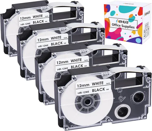 Paquete de 4 cintas de etiquetado compatibles con hehua XR-12WE2S de 0.472 pulgadas (0.472 in) para cartucho de cinta Casio Label It de 0.472