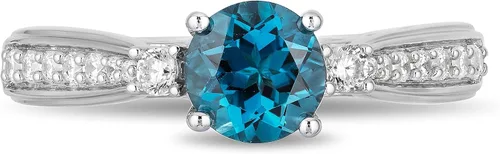 Miniatura 7 de Jewelili Enchanted Disney Fine Jewelry - Anillo de plata de ley con diamante de 1/5 quilates y topacio azul londinense