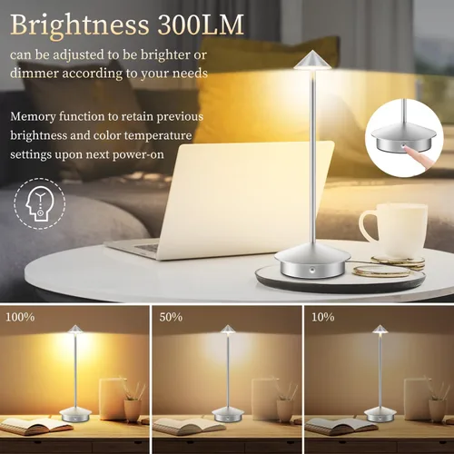 Miniatura 6 de Paquete de 2 lámparas de mesa inalámbricas recargables, portátiles de 6000 mAh, funciona con pilas, lámpara de escritorio LED para exteriores