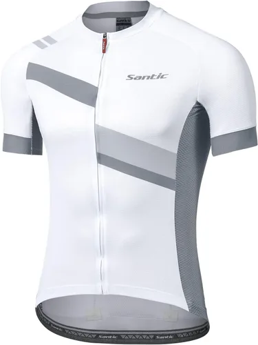 Santic Camiseta de ciclismo para hombre, manga corta, camiseta de ciclismo de carretera, con cremallera completa, UPF 50+, MTB con bolsillos