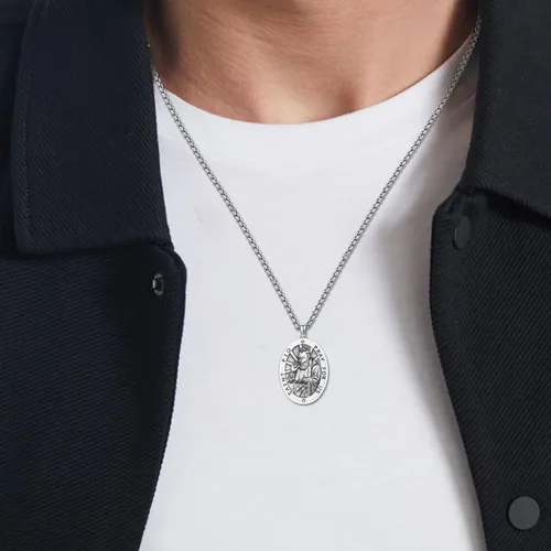 Miniatura 171 de Collar de plata de ley 925 con medalla de San Patrón, colgante de protección católica, amuleto, joyería religiosa para hombres y mujeres