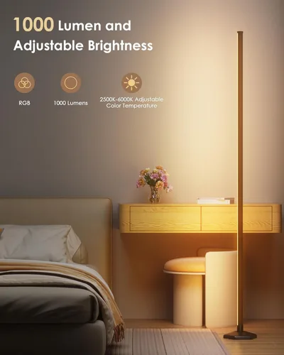 Miniatura 3 de Lámpara de pie de esquina de 2 piezas, luz RGB de 65 pulgadas que cambia de color con control remoto, lámpara de esquina LED regulable con negro