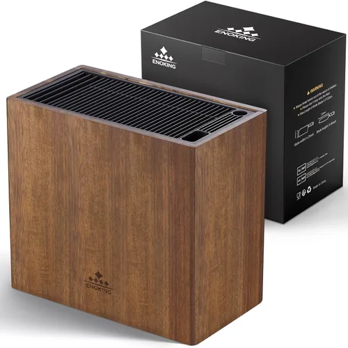 ENOKING Portacuchillos XXL de Madera de Acacia – Bloque Universal Grande para Cuchillos con Ranuras de Protección de Cuchillas, Capacidad para Más