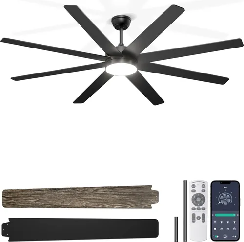 Miniatura 18 de Ventiladores de techo de 60 pulgadas con luces – Moderno ventilador de techo negro con control remoto/aplicación, regulable, silencioso ventilador