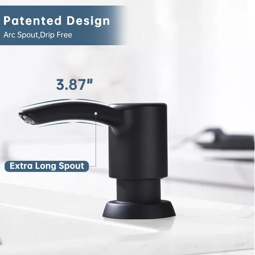 Miniatura 3 de Dispensador de jabón negro sin manchas para fregadero de cocina, dispensador de jabón negro mate con bomba ABS, diseño patentado, botella de jabón