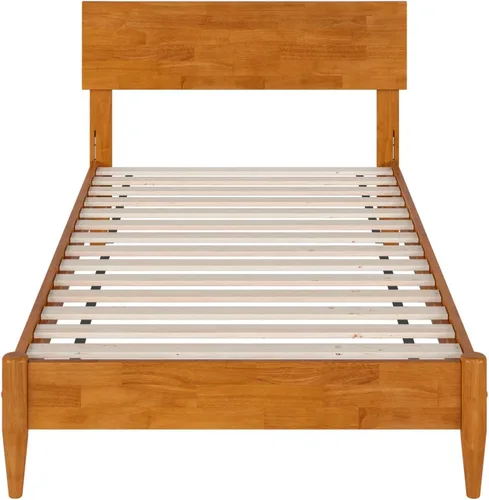 Miniatura 10 de AFI, Aria - Cama de plataforma moderna de perfil bajo de madera maciza, tamaño individual, color caramelo claro