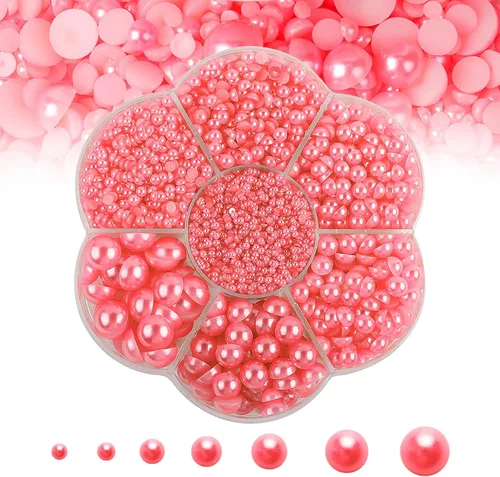 Miniatura 21 de 5600 PIEZAS Medias Perlas Redondas Planas Imitación Perlas para Manualidades, 7 Tamaños para Arte de Uñas DIY, Creación de Joyería, Zapatos, Taza