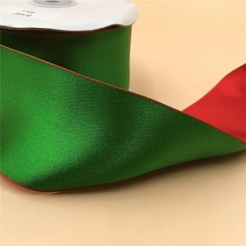 Miniatura 4 de Cinta de raso con alambre reversible rojo verde para decoración de Navidad, arco de corona, manualidades florales, 2 – 1/2 pulgadas X 10 metros N1109