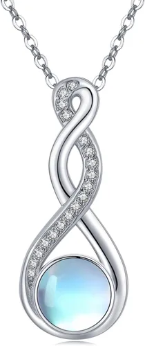 Twoowl Collar de nudo celta de plata de ley 925 collar con colgante irlandés de buena suerte joyería de piedra lunar infinita regalos para mujeres y