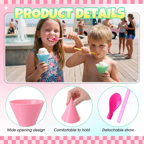 Miniatura 3 de FoldTier 20 tazas reutilizables de cono de nieve de 6 onzas con 20 cucharas de plástico multicolor de 9.3 pulgadas, suministros de hielo afeitado a