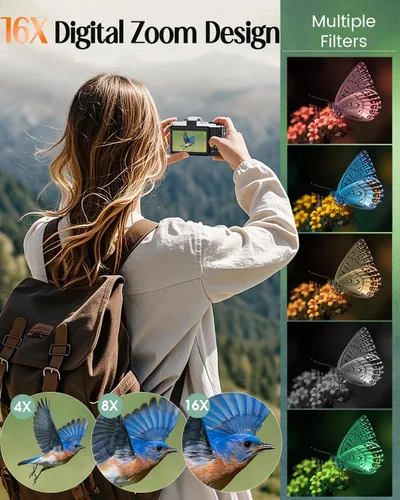 Miniatura 8 de Cámara digital 4K para fotografía con WiFi, cámara de videoblogs de 64 megapíxeles con enfoque automático para YouTube, cámara compacta de viaje