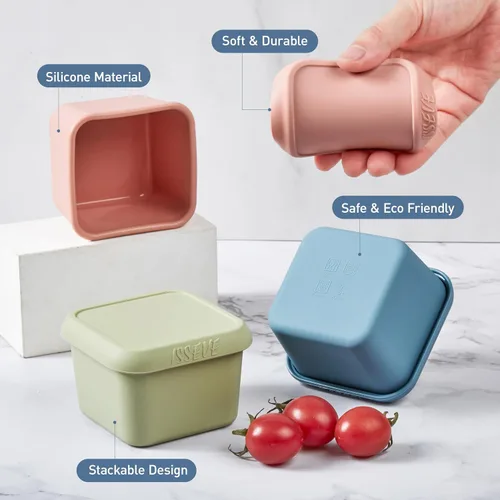 Miniatura 7 de ISSEVE Paquete de 4 recipientes de silicona de 6 onzas para niños, recipientes pequeños reutilizables con tapas, contenedores de almacenamiento