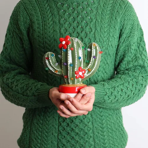 Miniatura 2 de Cactus de Navidad de cerámica – Cactus de árbol de Navidad de cerámica vintage – Cactus de árbol de Navidad iluminado – Cactus nostálgico árbol