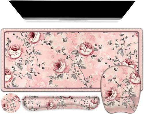 Alfombrilla de ratón grande 4 en 1, juego de reposamuñecas para teclado, alfombrilla de ratón ergonómica con soporte para la muñeca, alfombrilla de